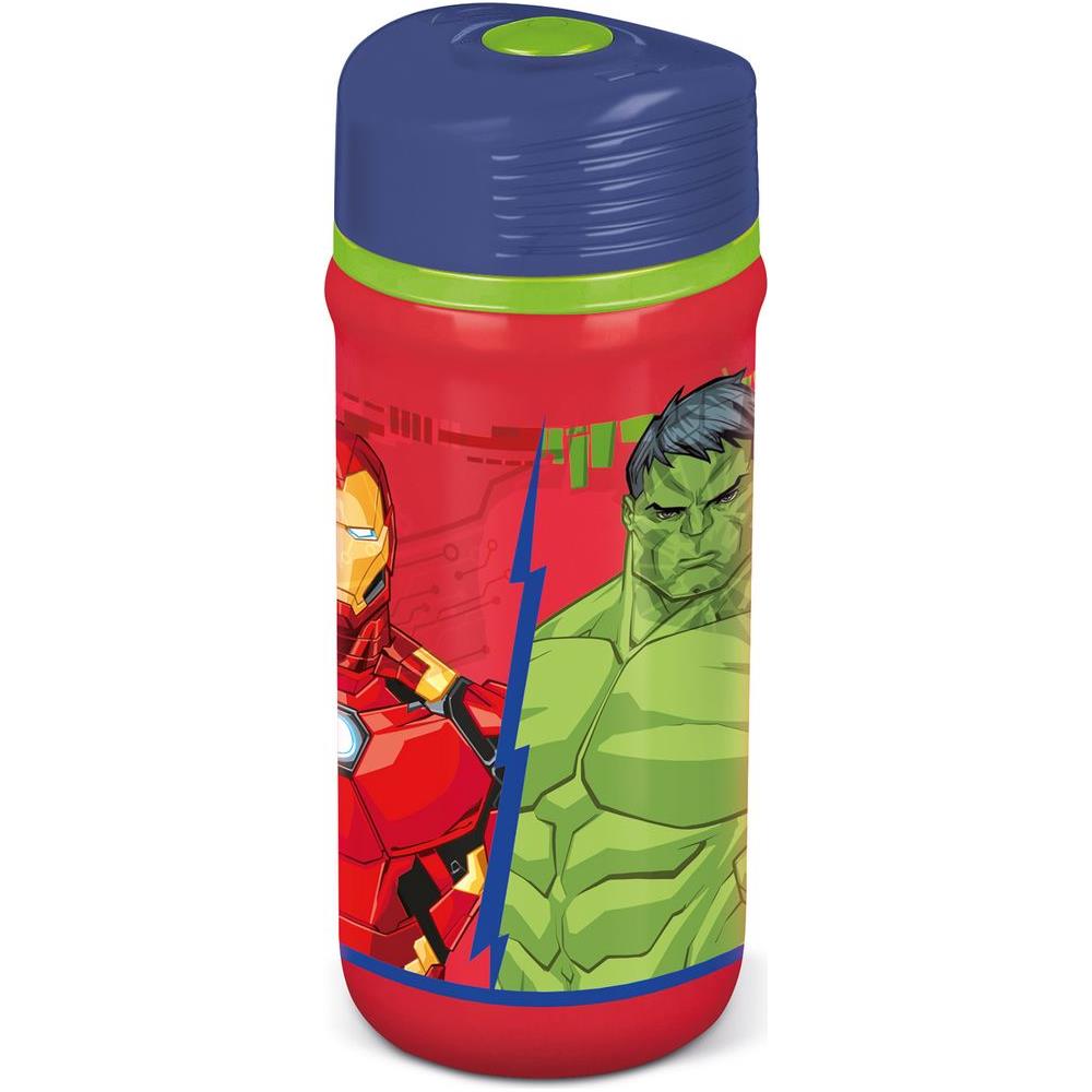Borraccia Rossa E Blu In Plastica Per Bambini Avengers Hulk Iron Man 390 Ml Con Chiusra Antigoccia - Foto 1