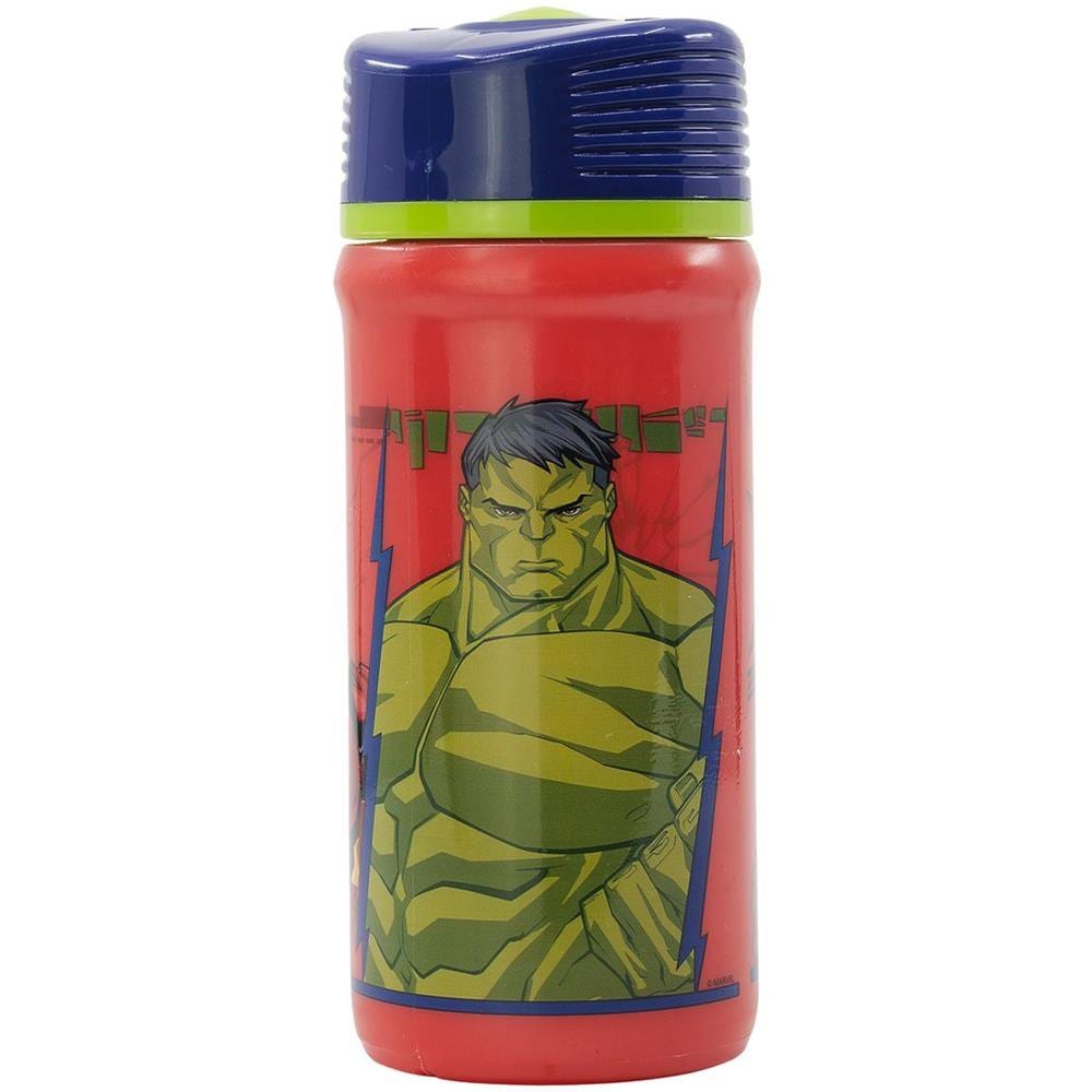 Borraccia Rossa E Blu In Plastica Per Bambini Avengers Hulk Iron Man 390 Ml Con Chiusra Antigoccia - Foto 3