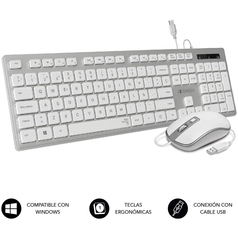Tastiera e Mouse Cablato SUBKBC-CEKE60  per Universale (Layout Spagnolo) Colore Argento, Bianco - Foto 1