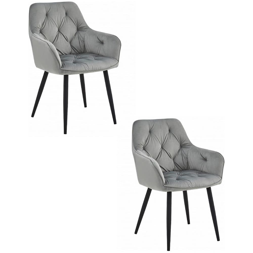 Sedie da pranzo LUKK - Velluto grigio argento con gambe nere x 2 - Foto 1