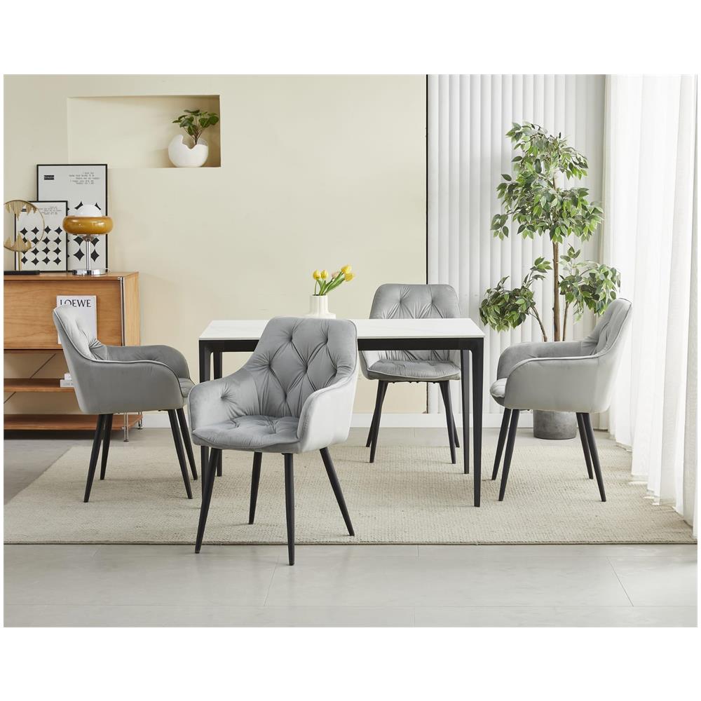 Sedie da pranzo LUKK - Velluto grigio argento con gambe nere x 2 - Foto 9