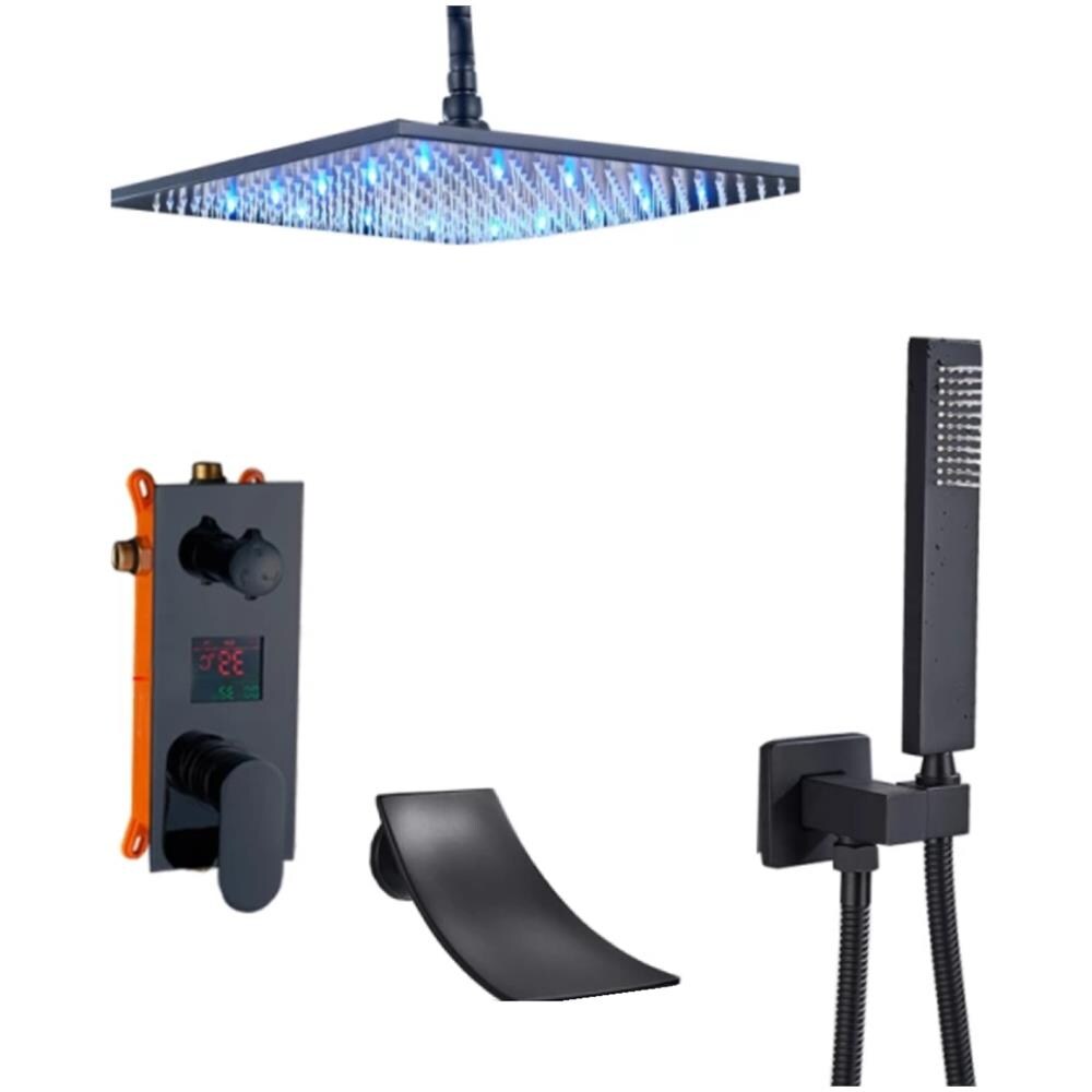 Set miscelatore doccia, Blackswan, tipo M3.14 SMART /LED, modello nero opaco, misura 20 cm - Foto 1