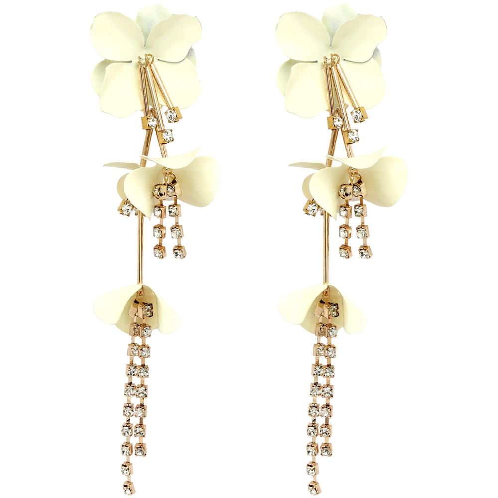 Orecchini Floreali Lunghi Bianchi - Foto 1