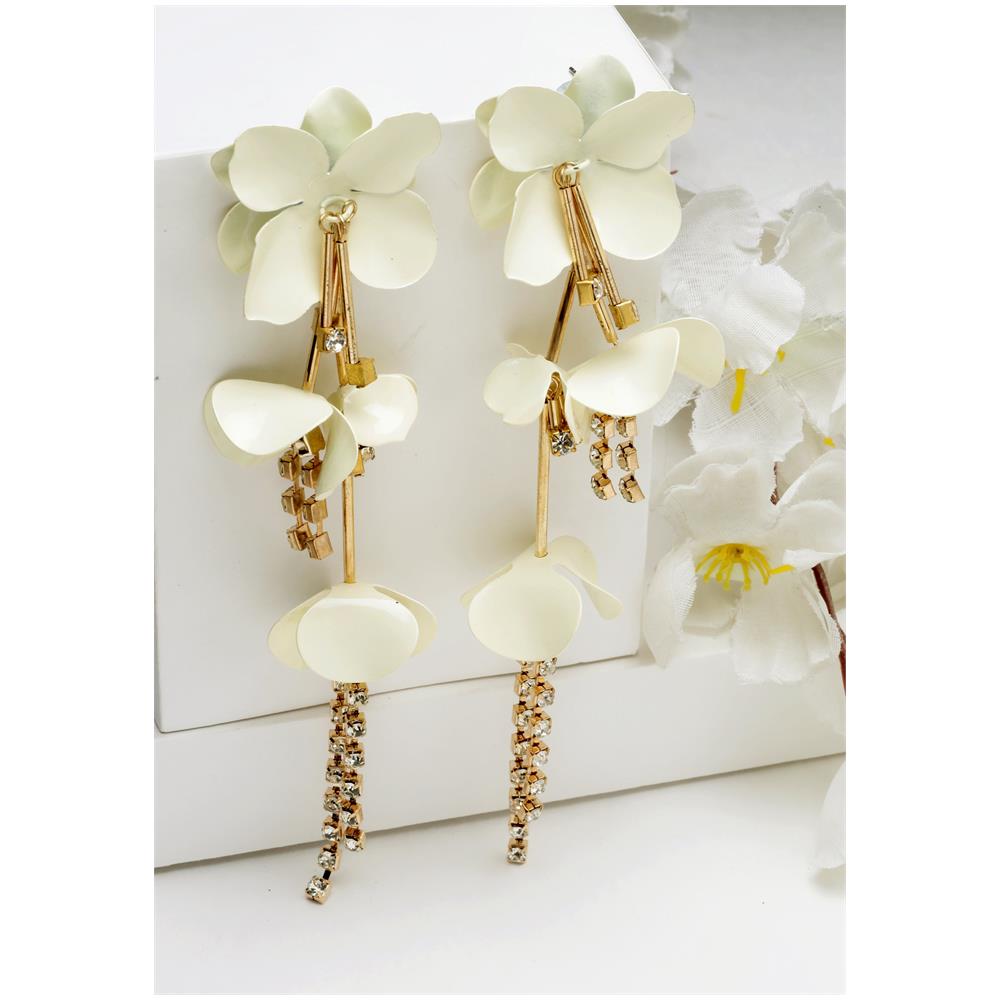 Orecchini Floreali Lunghi Bianchi - Foto 2