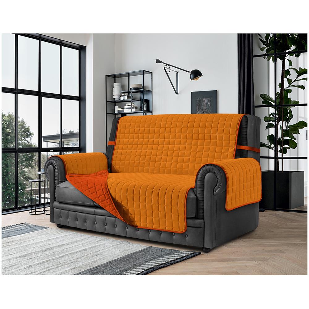 Copridivano Antimacchia - Salvadivano Trapuntato Double Face - 4 Posti Per Seduta Da 230 A 255 Cm - Arancio Chiaro / arancio Scuro - Foto 1