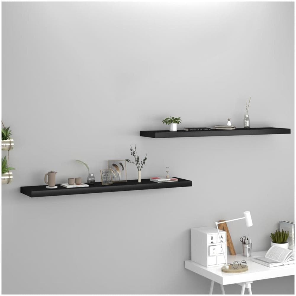 Scaffali A Parete 2 Pz Neri 120x23,5x3,8 Cm In Mdf - Foto 1