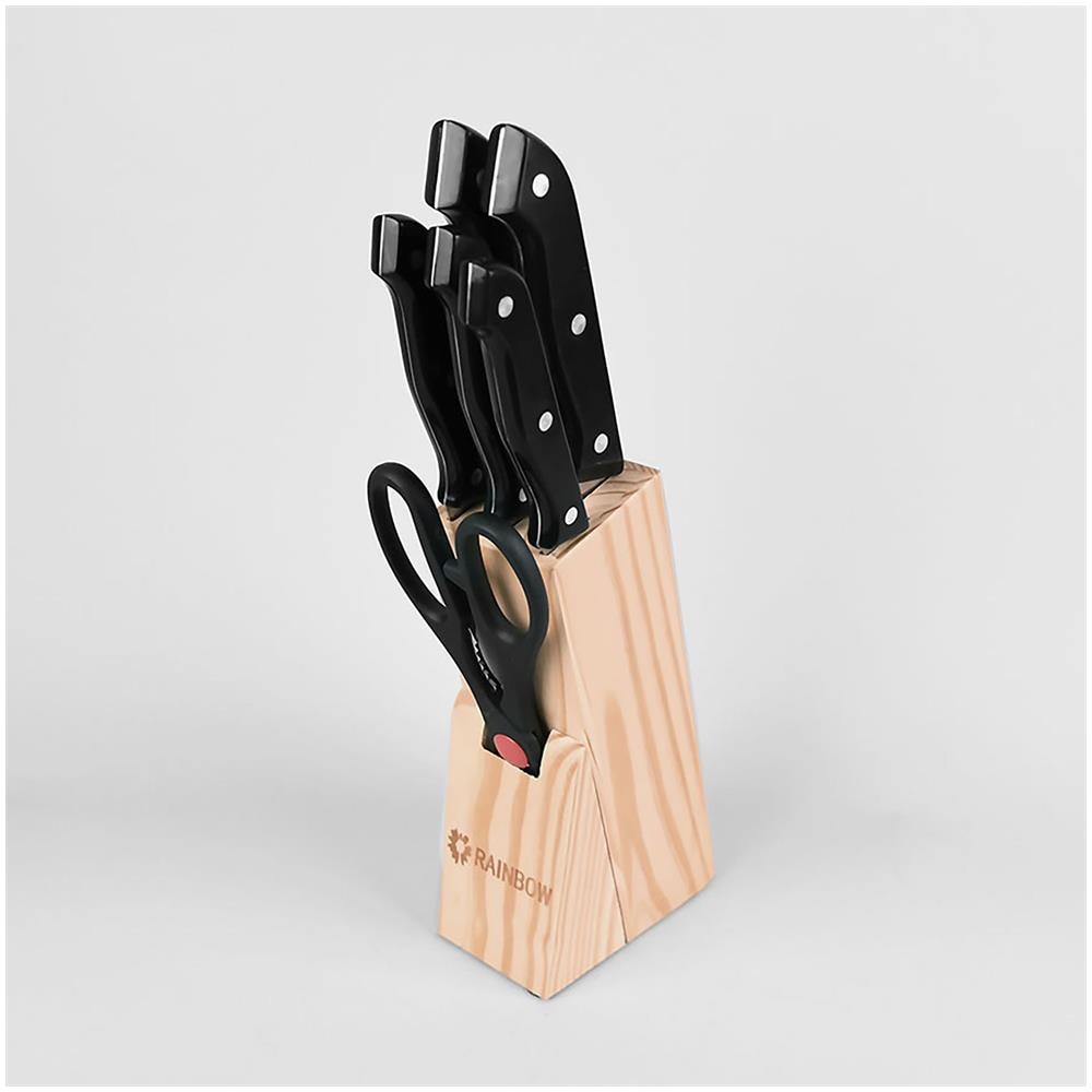 Mr-1400 Set Coltelli Cucina 7 Pezzi, Ceppo Coltelli In Legno, Lame Acciaio Inox, Forbici - Foto 2