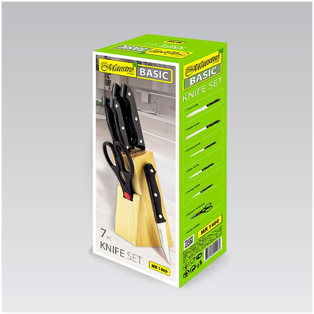 Mr-1400 Set Coltelli Cucina 7 Pezzi, Ceppo Coltelli In Legno, Lame Acciaio Inox, Forbici - Foto 7
