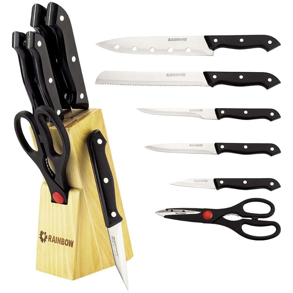 Mr-1400 Set Coltelli Cucina 7 Pezzi, Ceppo Coltelli In Legno, Lame Acciaio Inox, Forbici - Foto 1