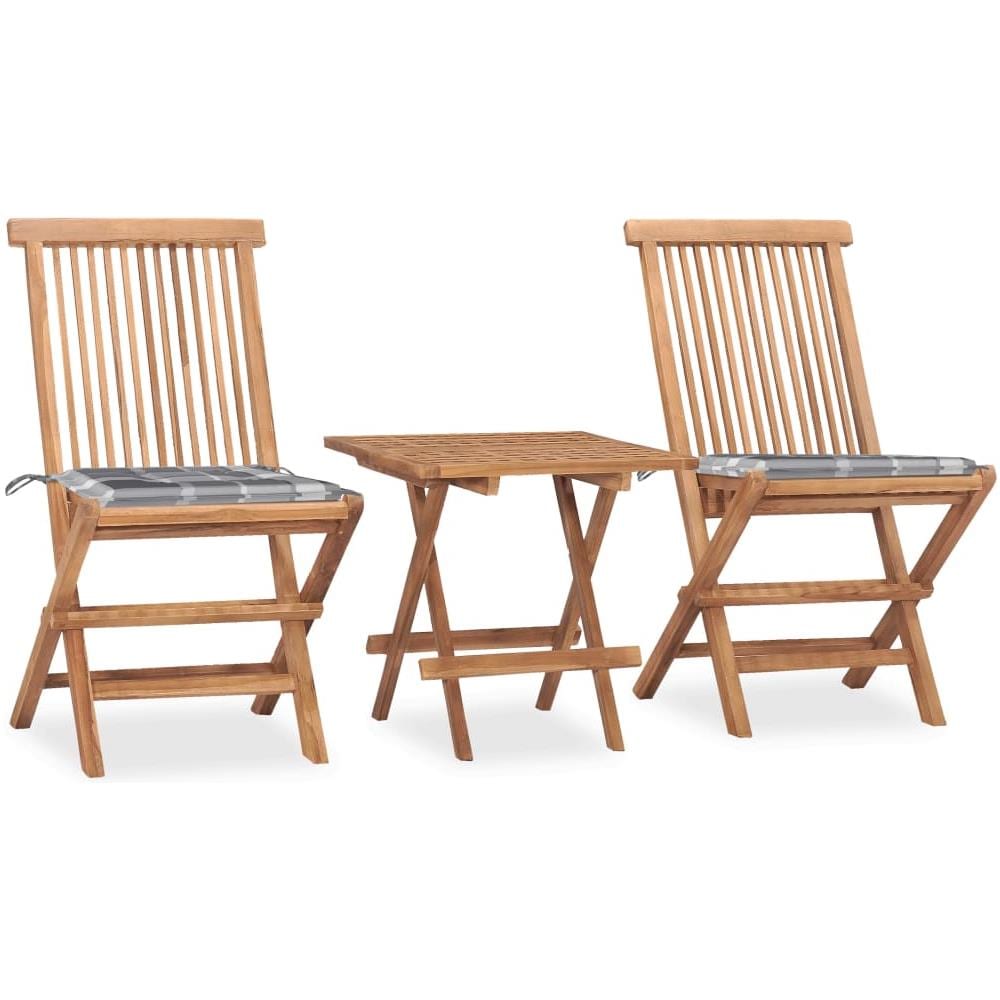 Set da Pranzo Giardino Pieghevole 3 pz Cuscino Massello di Teak - Foto 1