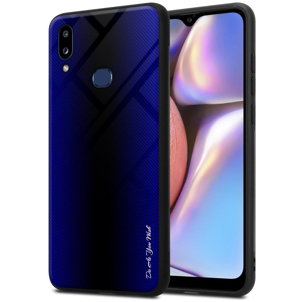 Custodia Compatibile Con Samsung Galaxy A10s - Ottica A Strisce In Cobalto Viola - Coperchio Protettivo In Vetro Temperato E Silicone Tpu - Foto 1