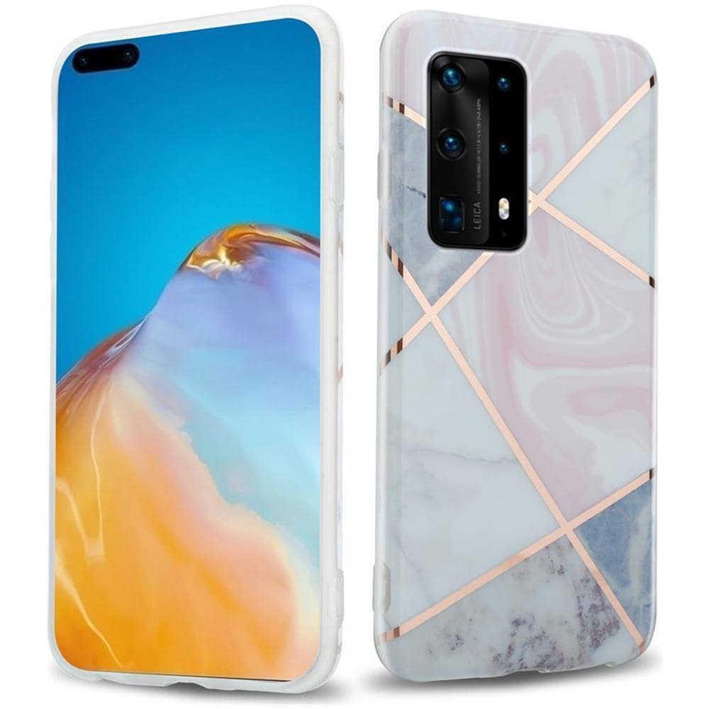 Custodia Compatibile Con Huawei P40 In Marmo Rosa Oro Bianco No. 9 - Coperchio Protettivo In Silicone Tpu Con Motivo A Mosaico - Foto 1