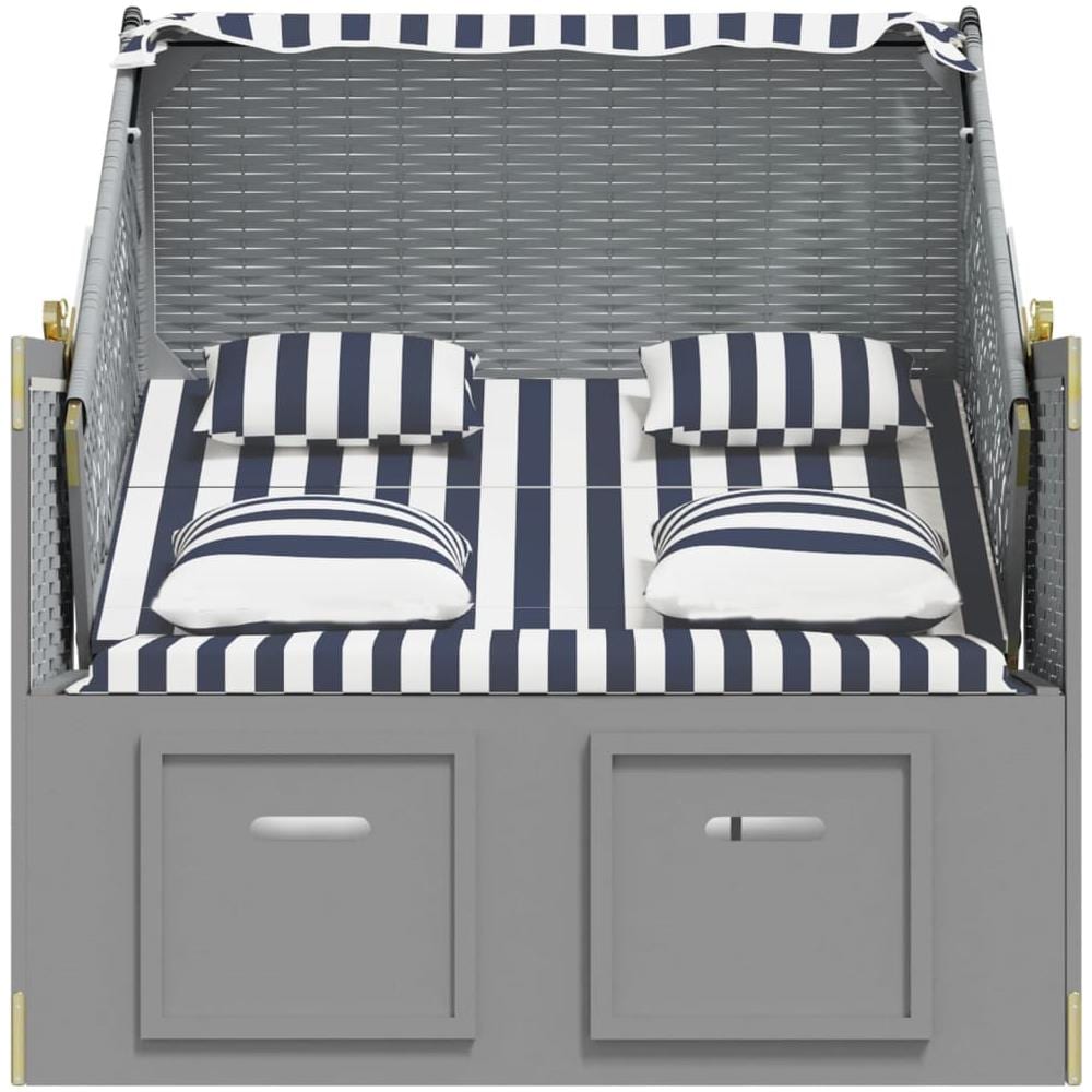 Strandkorb Con Cuscini Polyrattan E Legno Massello Blu E Bianco - Foto 1
