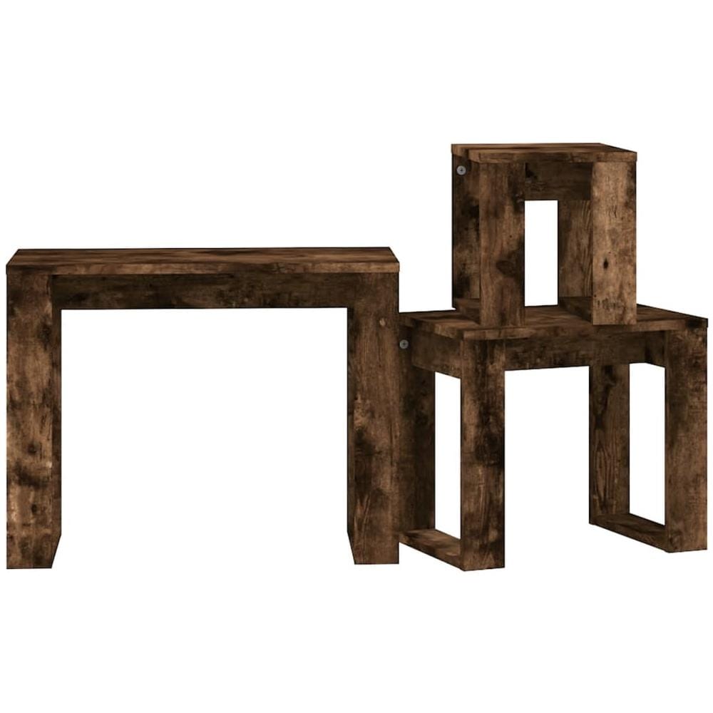 Tavolini Impilabili 3 Pz Rovere Fumo In Legno Multistrato - Foto 2