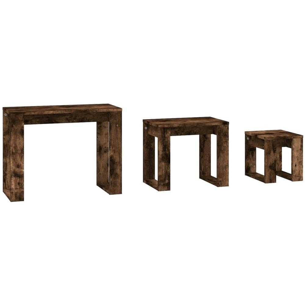 Tavolini Impilabili 3 Pz Rovere Fumo In Legno Multistrato - Foto 1