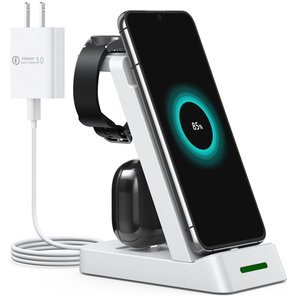 Caricabatterie Wireless 3 In 1 Per Cellulare, Smartwatch Samsung E Cuffie White - Foto 1