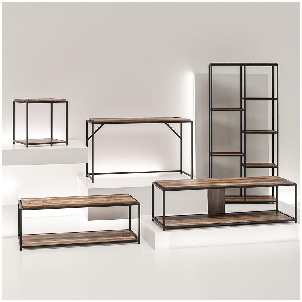 Quincy Scrittoio In Truciolare Laminato Rovere Stagionato E Struttura In Metallo Nero - Foto 5