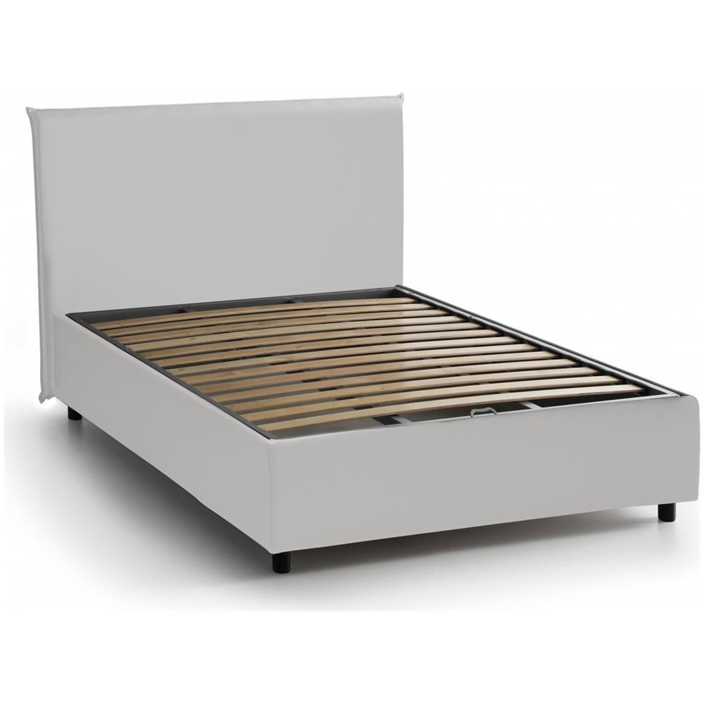 Letto Matrimoniale Berta, Letto Contenitore Con Rivestimento In Ecopelle, 100% Made In Italy, Apertura Frontale, Adatto Per Materasso Cm 160x190, Bianco - Foto 3