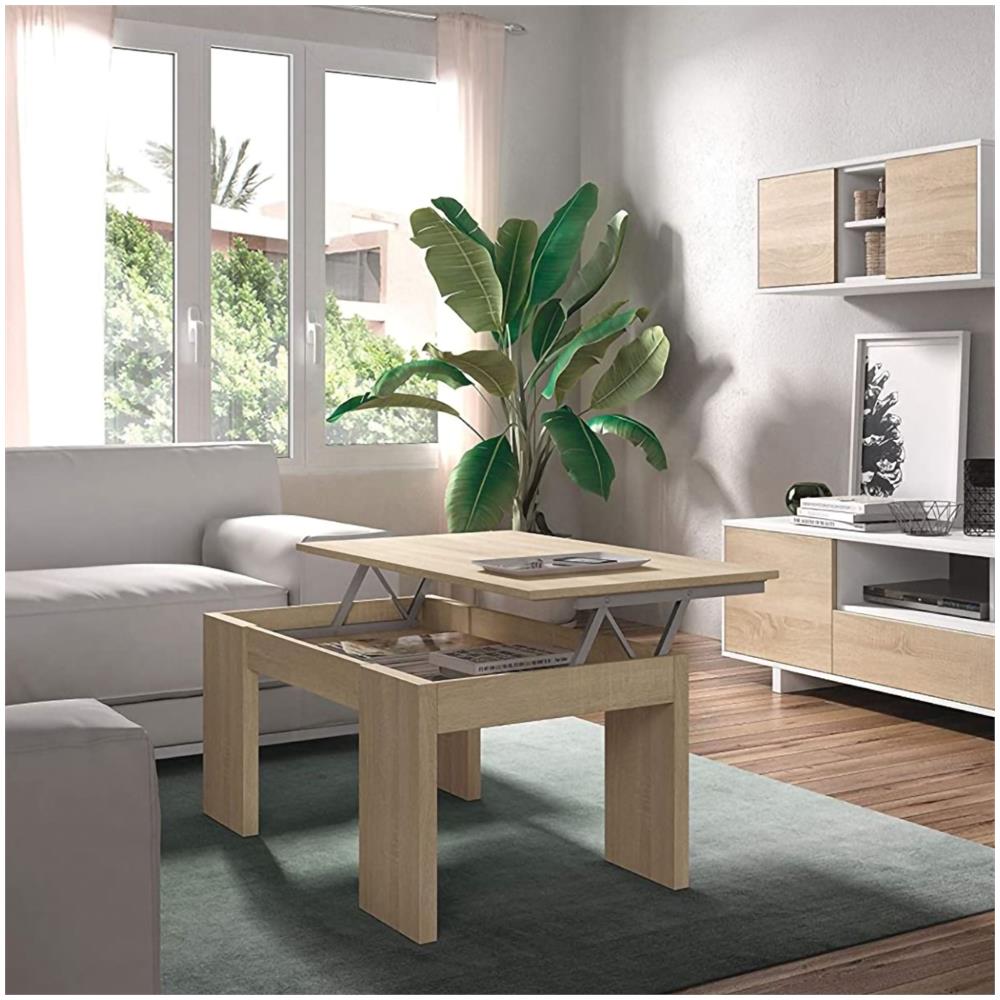 Tavolino Da Salotto Malibu, Tavolino Da Caffè Con Piano Elevabile, Tavolo Basso Da Soggiorno, 100x50h43/84 Cm, Rovere - Foto 1