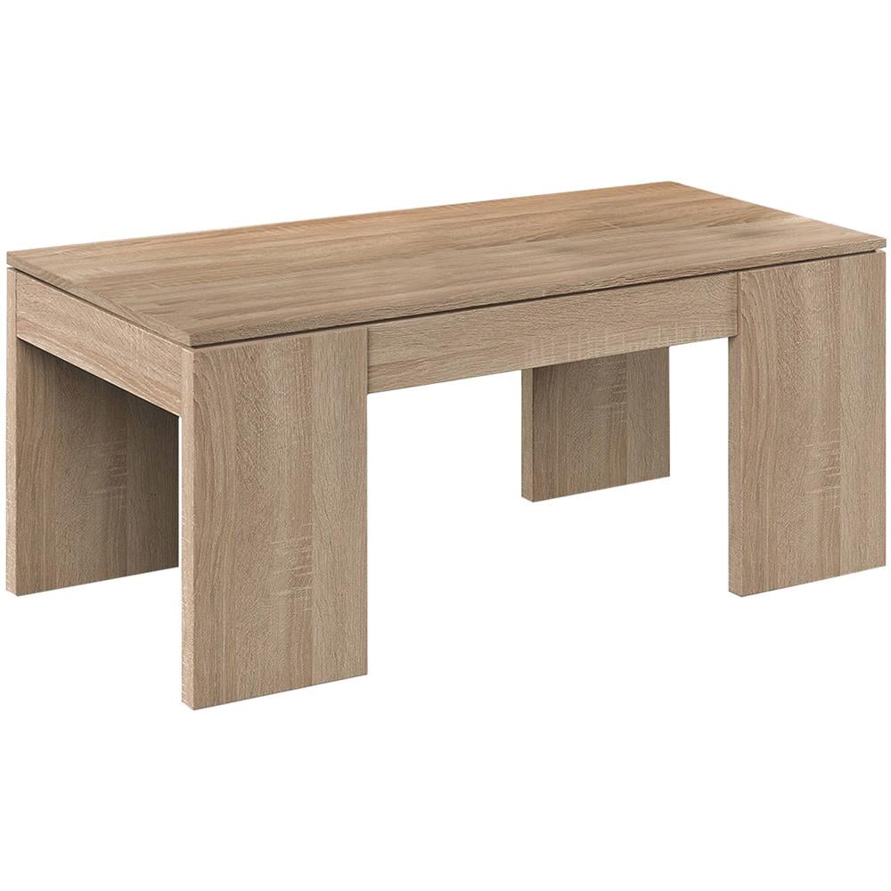 Tavolino Da Salotto Malibu, Tavolino Da Caffè Con Piano Elevabile, Tavolo Basso Da Soggiorno, 100x50h43/84 Cm, Rovere - Foto 2