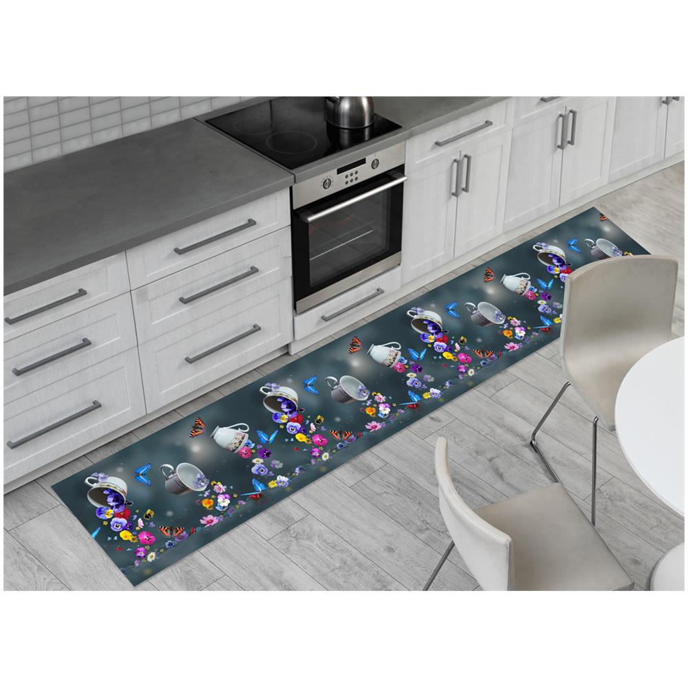 Tappeto Passatoia Cucina Antiscivolo Sottolavello Digitale Disegno Fiori Tazzine 50x280 Fiori Tazzine - Foto 1