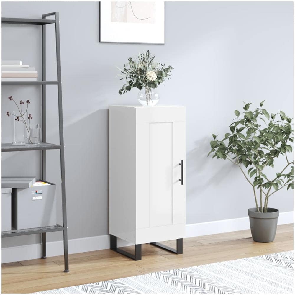 Credenza Bianco Lucido 34,5x34x90 Cm In Legno Multistrato - Foto 1