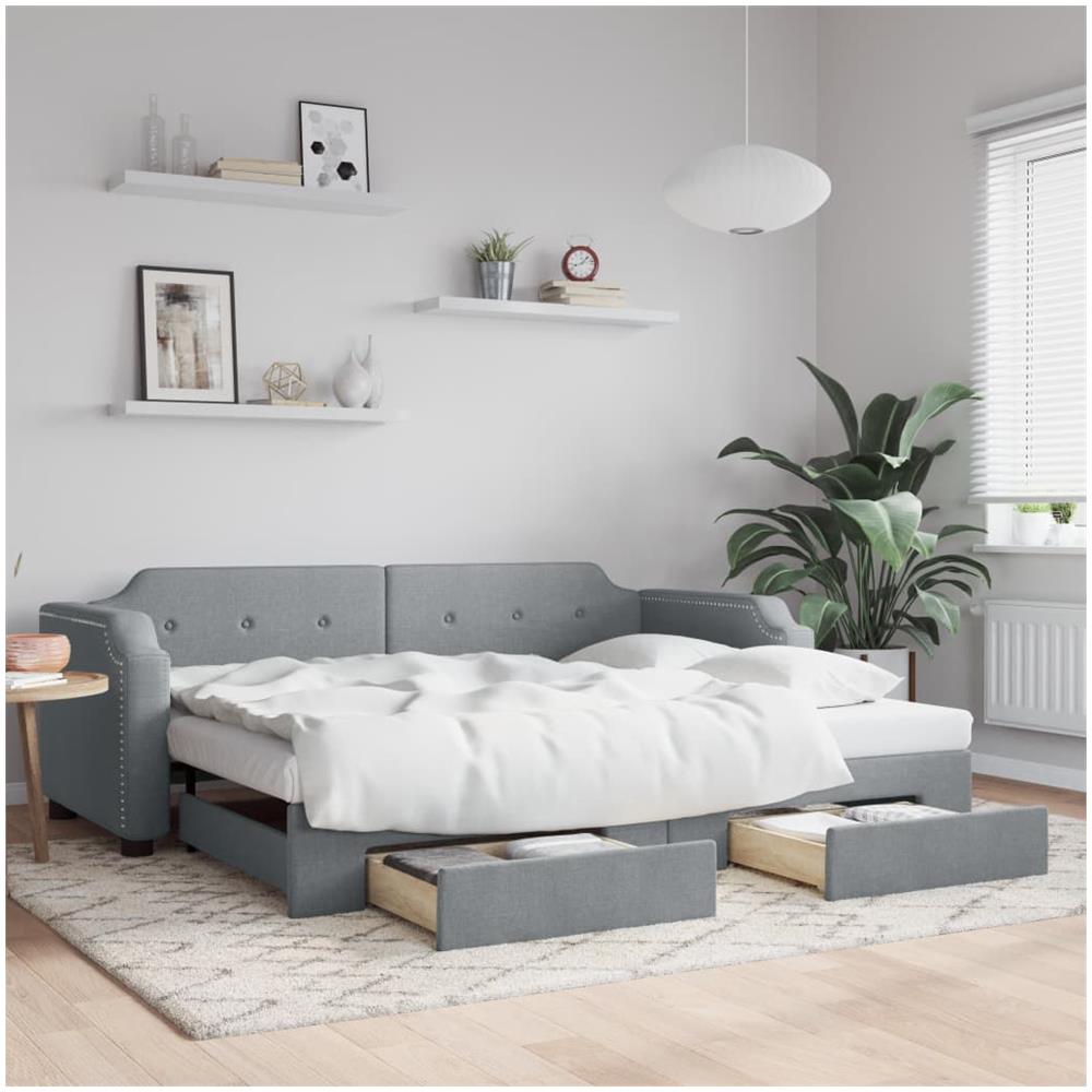 Divano Letto Estraibile Cassetti Grigio Chiaro 90x200cm Tessuto - Foto 1