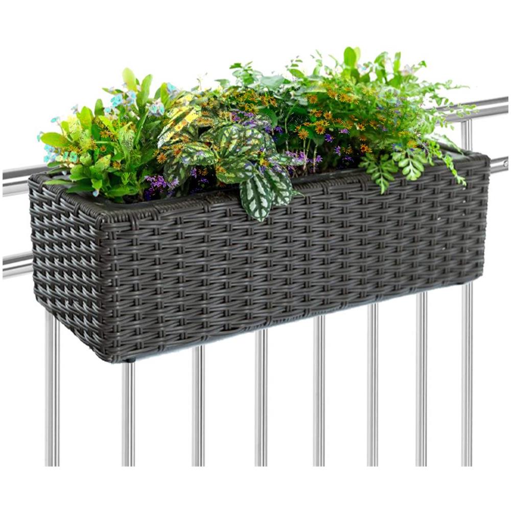 Fioriera Vaso Da Giardino Esterno Balcone In Rattan Marrone 54 X 22 X 17 Cm - Foto 1