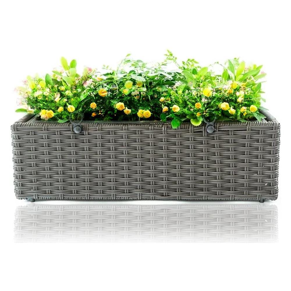Fioriera Vaso Da Giardino Esterno Balcone In Rattan Marrone 54 X 22 X 17 Cm - Foto 2