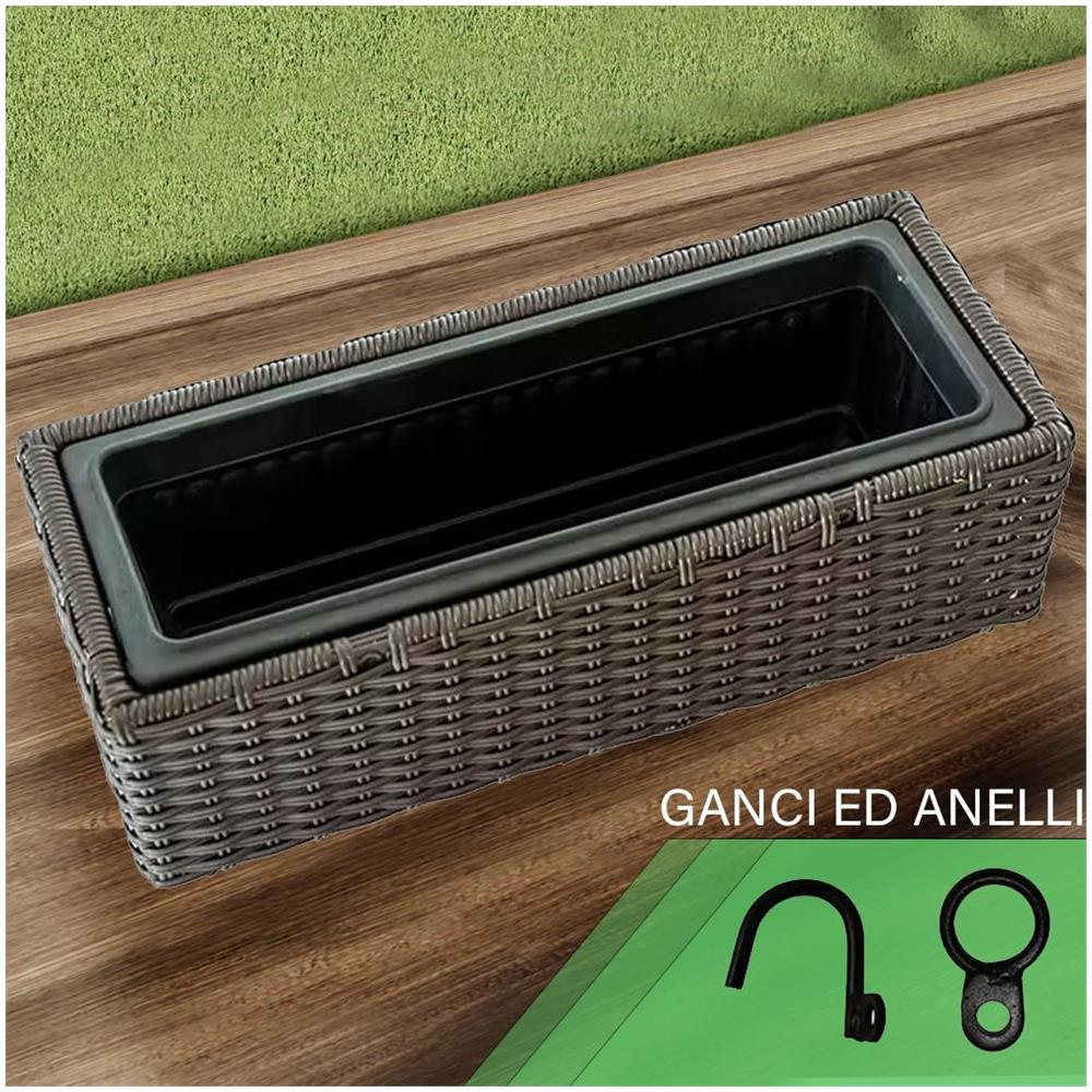 Fioriera Vaso Da Giardino Esterno Balcone In Rattan Marrone 54 X 22 X 17 Cm - Foto 3