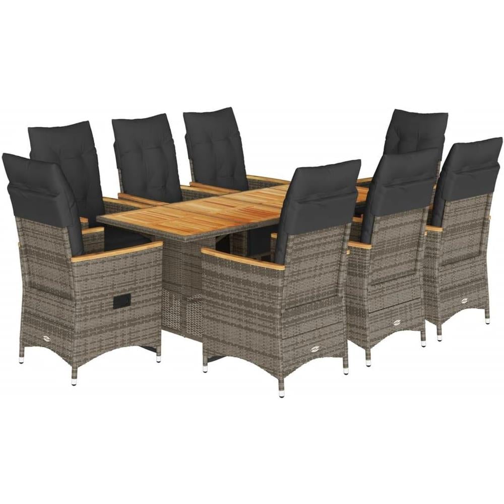 Set Bistrò da Giardino 9 pz con Cuscini in Polyrattan Grigio - Foto 1