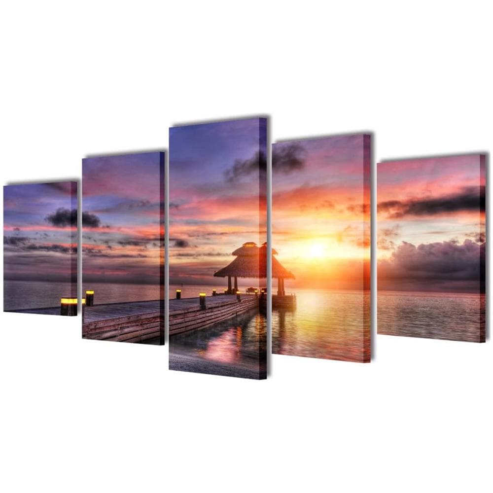 5 Pz Set Stampa Su Tela Da Muro Spiaggia Con Padiglione 200 X 100 Cm - Foto 1