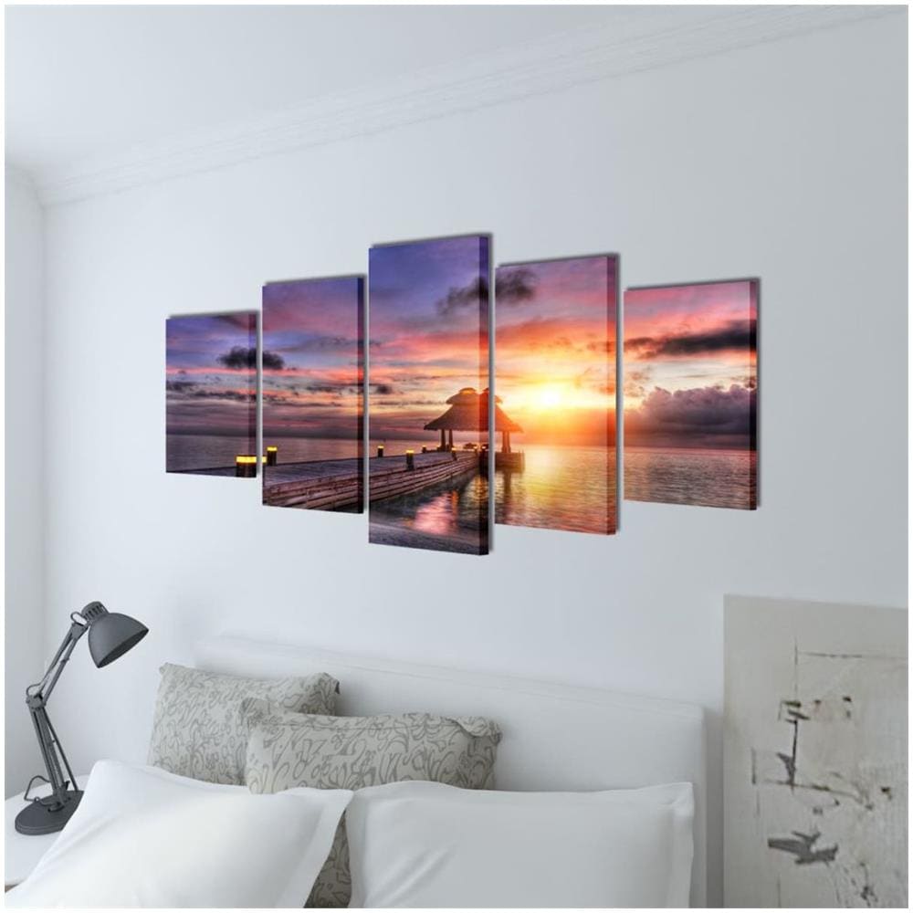 5 Pz Set Stampa Su Tela Da Muro Spiaggia Con Padiglione 200 X 100 Cm - Foto 2
