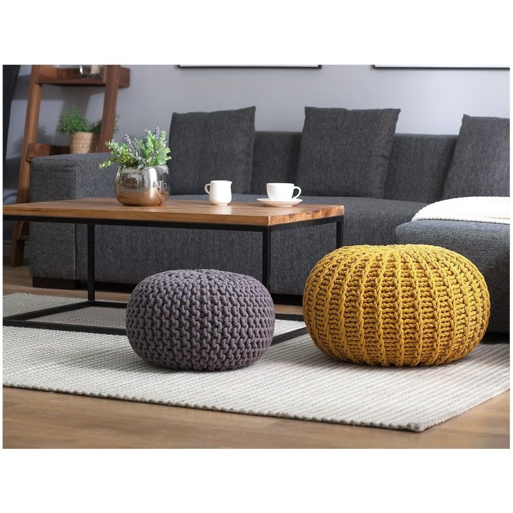 Pouf Poggiapiedi In Tessuto Giallo 50 X 35 Cm Conrad Ii - Foto 2