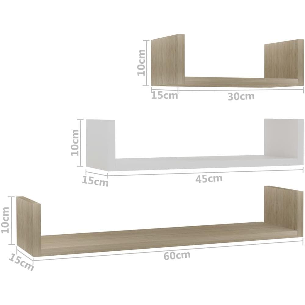 Mensole a Muro 3 pz Bianco e Rovere Sonoma in Legno Multistrato - Foto 6