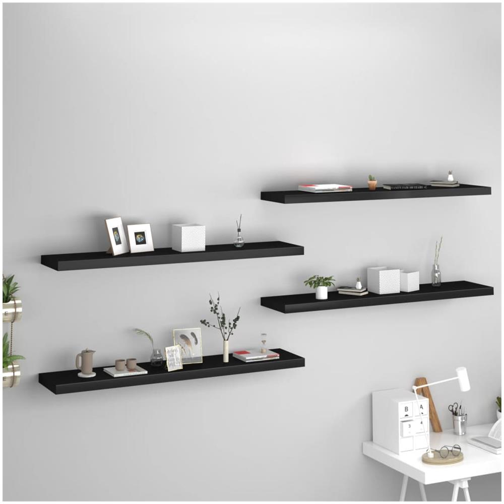 Scaffali A Parete 4 Pz Neri 120x23,5x3,8 Cm In Mdf - Foto 1