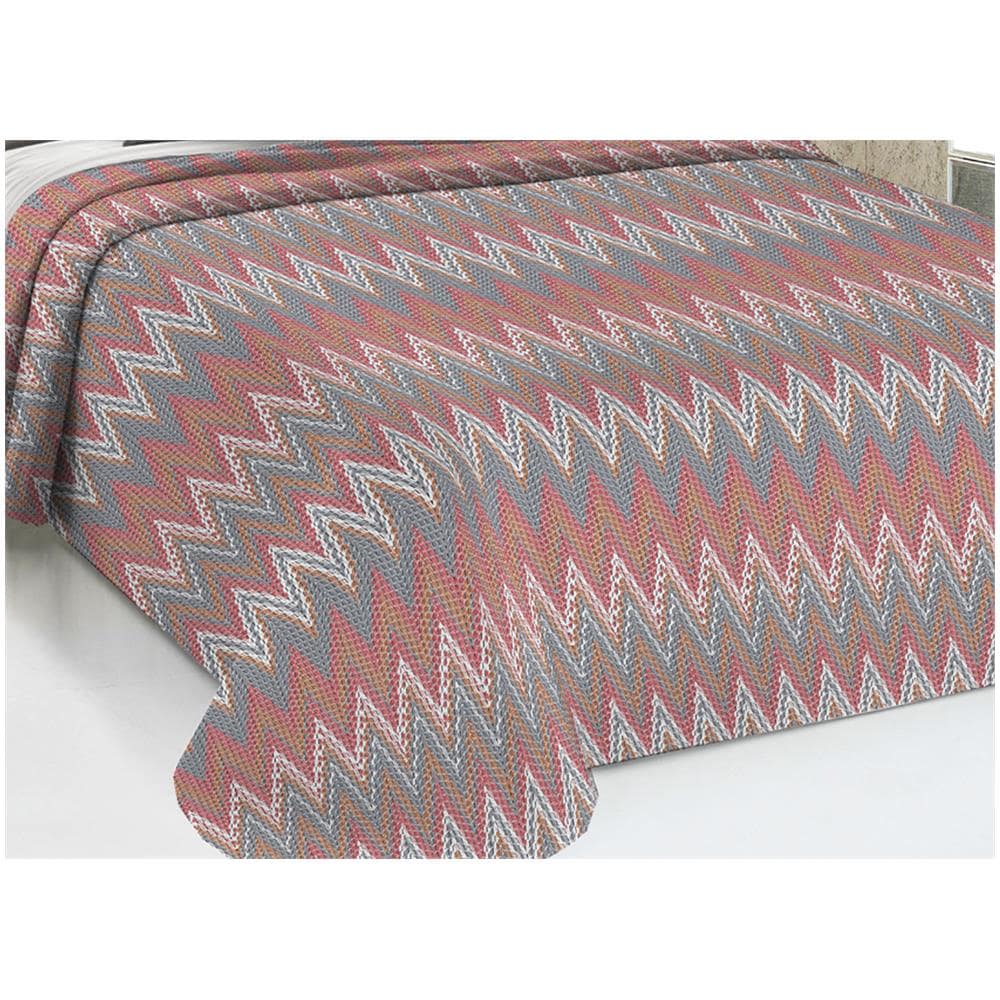 Copriletto Piquet Primavera Estate 100% Cotone Disegno Spinato Rigato Matrimoniale Corallo - Foto 2