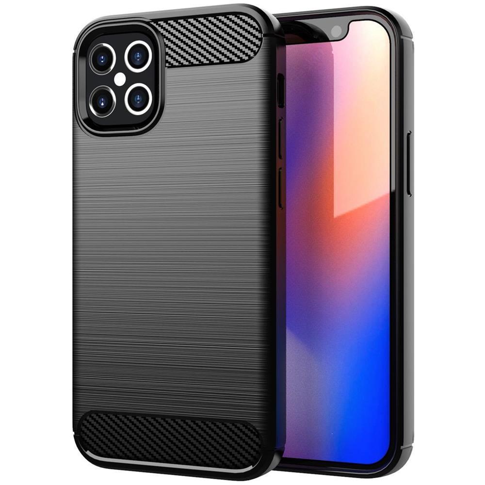 Custodia Compatibile Con Apple Iphone 12 / Iphone 12 Pro In Brushed Nero - Coperchio Protettivo In Silicone Tpu Flessibile In Look Acciaio Inossidabile-fibra Di Carbonio - Foto 1