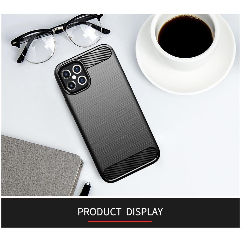 Custodia Compatibile Con Apple Iphone 12 / Iphone 12 Pro In Brushed Nero - Coperchio Protettivo In Silicone Tpu Flessibile In Look Acciaio Inossidabile-fibra Di Carbonio - Foto 7