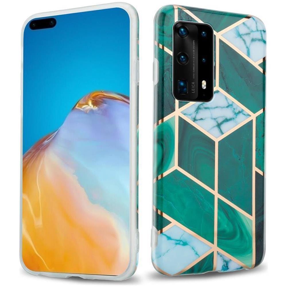 Custodia Compatibile Con Huawei P40 In Marmo Oro Bianco Verde Scuro No. 6 - Coperchio Protettivo In Silicone Tpu Con Motivo A Mosaico - Foto 1