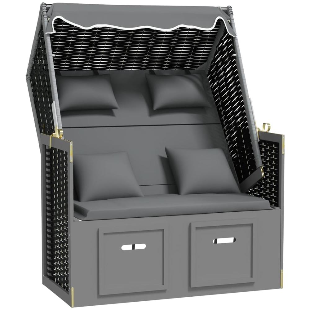 Strandkorb Cuscini Polyrattan E Legno Massello Antracite E Nero - Foto 2