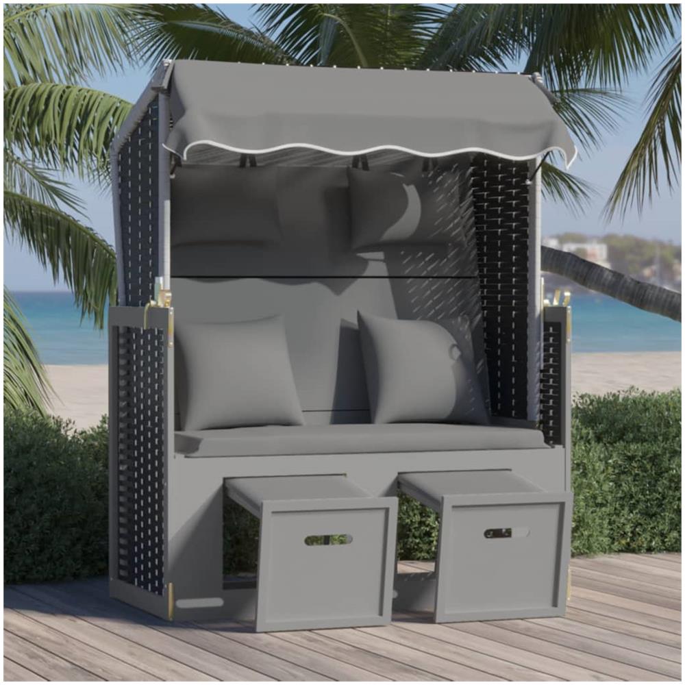 Strandkorb Cuscini Polyrattan E Legno Massello Antracite E Nero - Foto 1