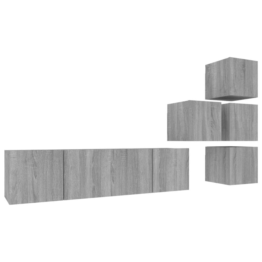 Set Di Mobili Porta Tv 6 Pz Grigio Sonoma In Legno Multistrato - Foto 2