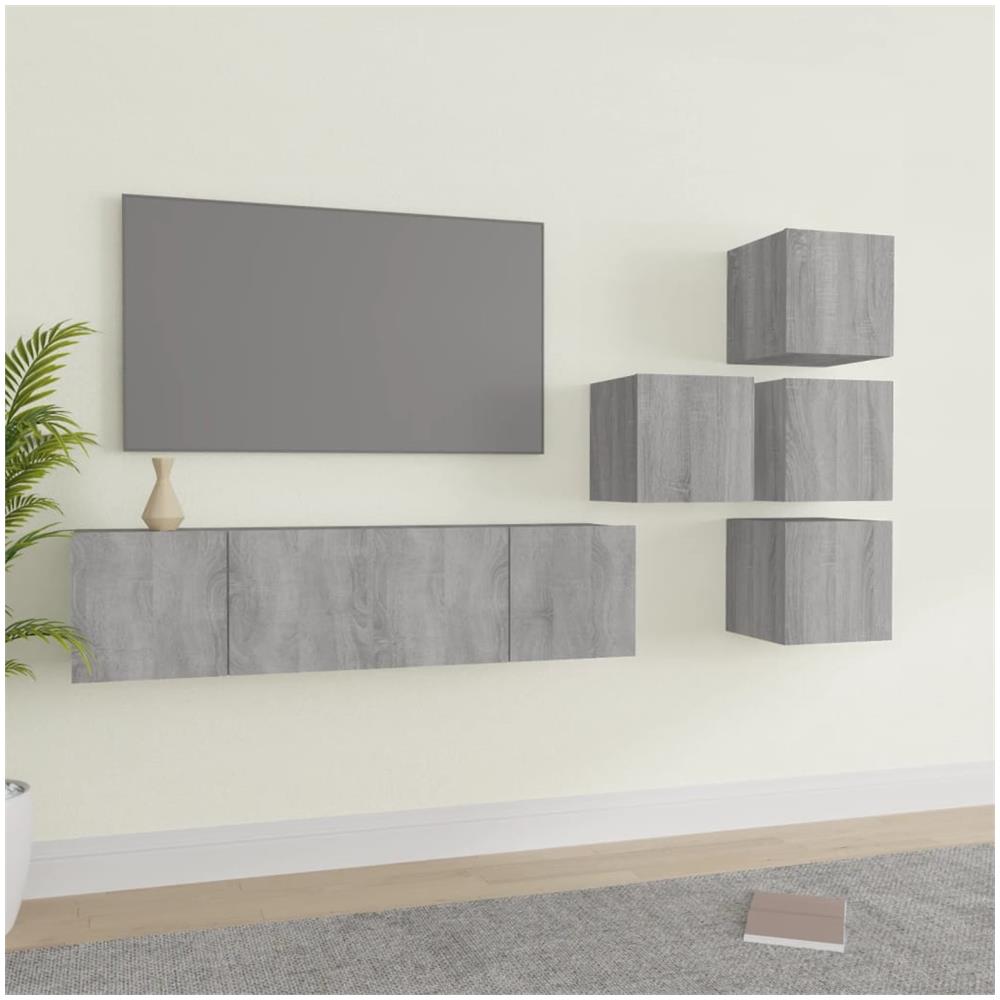 Set Di Mobili Porta Tv 6 Pz Grigio Sonoma In Legno Multistrato - Foto 1