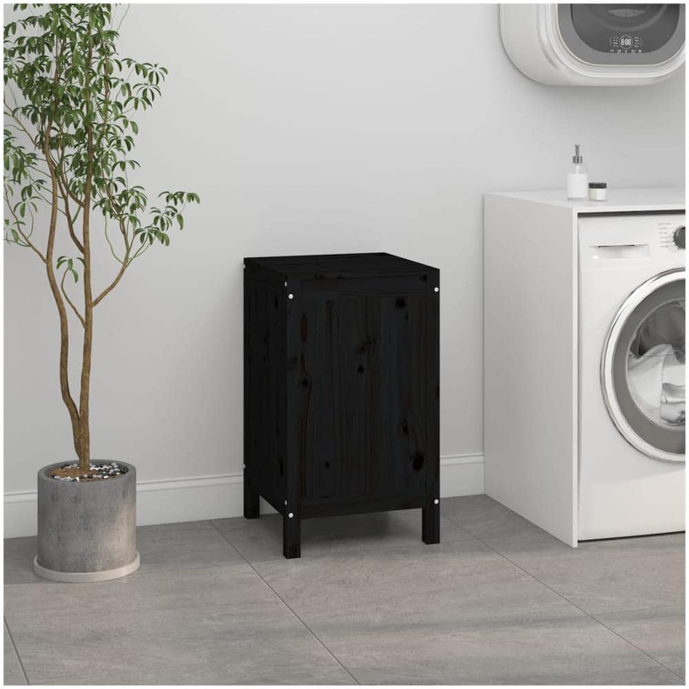 Contenitore Per Bucato Nero 44x44x76 Cm Legno Massello Pino - Foto 3