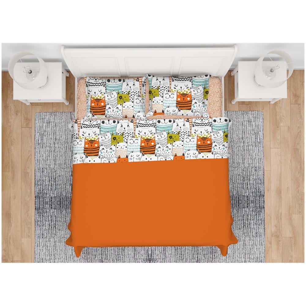 Completo Lenzuola In 100% Cotone Made Italy Disegno Cats Maxi Cats - Foto 1