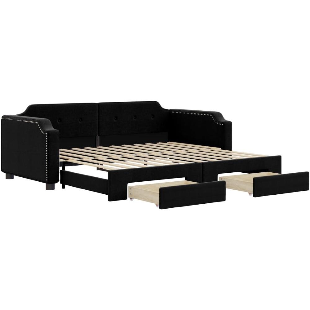 Divano Letto Estraibile Con Cassetti Nero 90x200 Cm In Tessuto - Foto 2