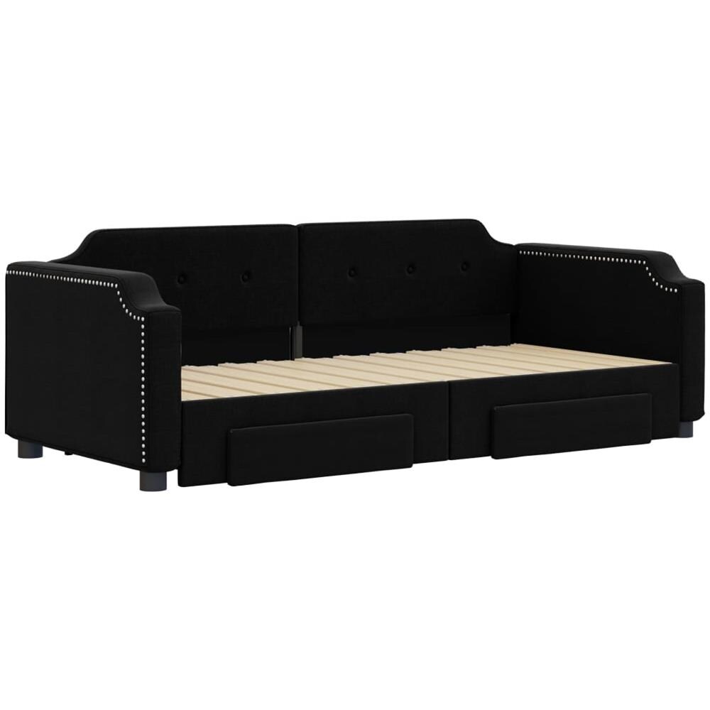 Divano Letto Estraibile Con Cassetti Nero 90x200 Cm In Tessuto - Foto 3
