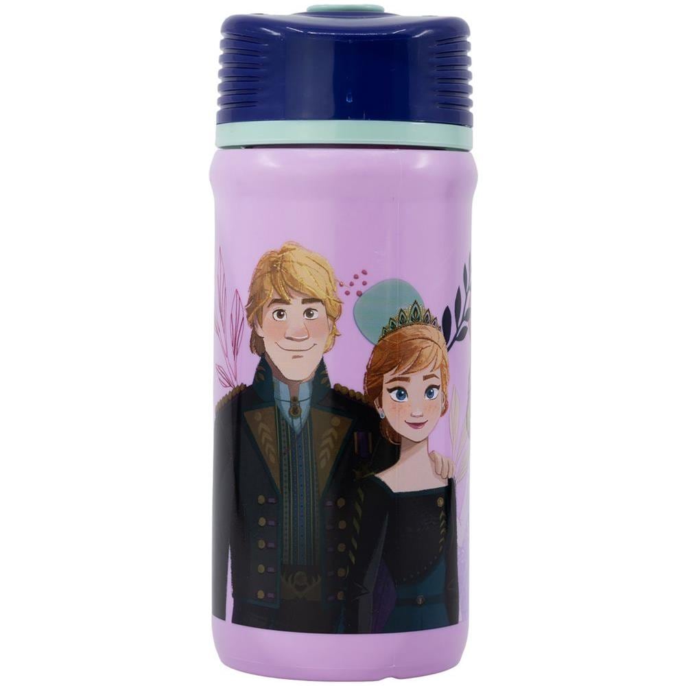 Disney Borraccia Lilla E Viola In Plastica Per Bambini Elsa Anna Olaf 390 Ml Con Chiusra Antigoccia - Foto 2