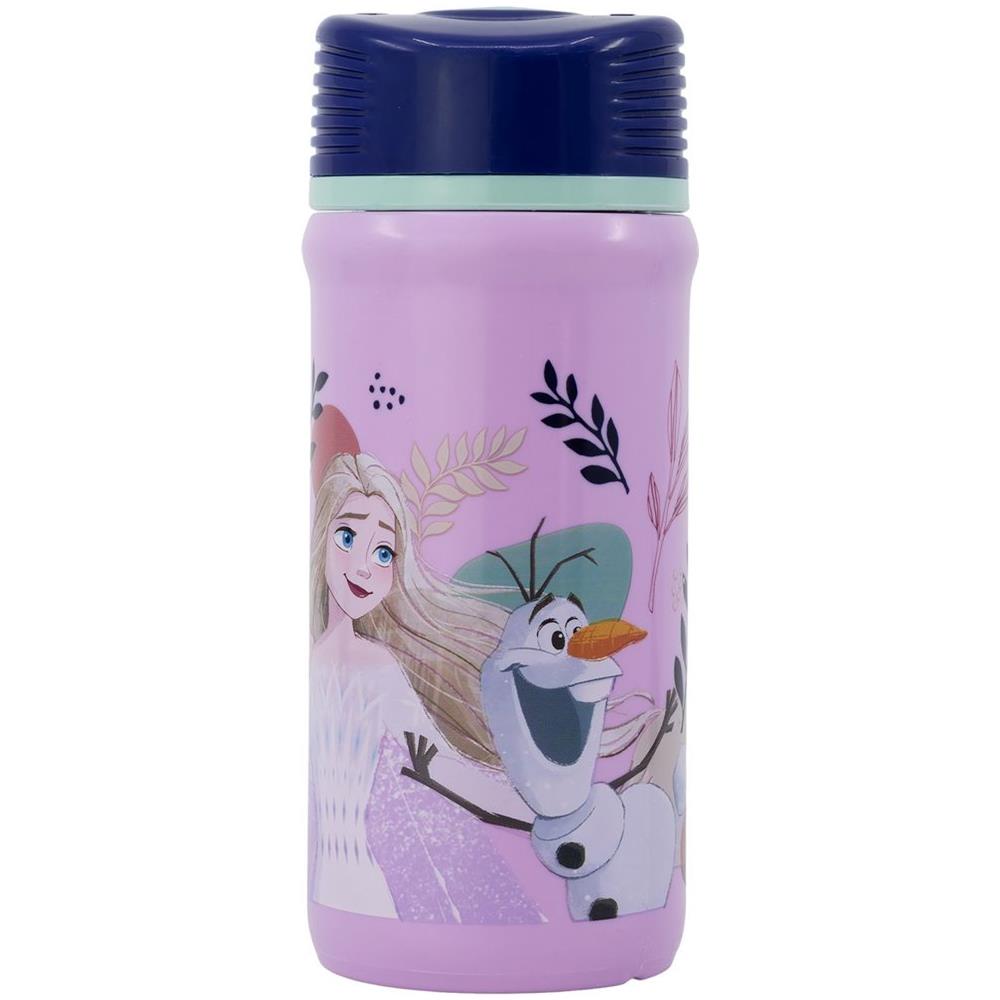 Disney Borraccia Lilla E Viola In Plastica Per Bambini Elsa Anna Olaf 390 Ml Con Chiusra Antigoccia - Foto 3